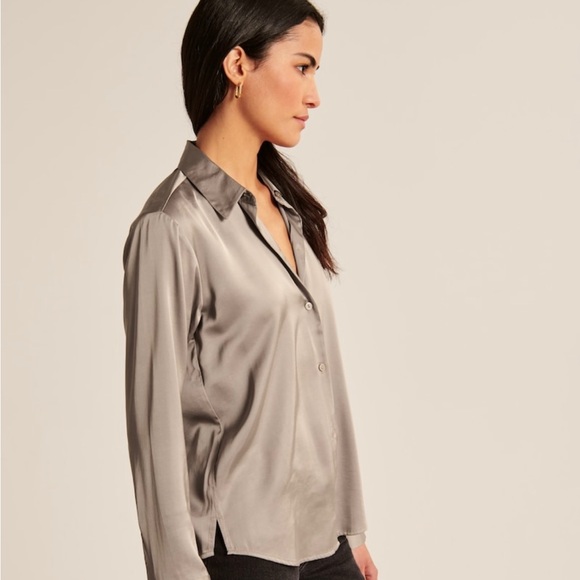 A&F Satin Long-Sleeve Shirt - Picture 2 of 6